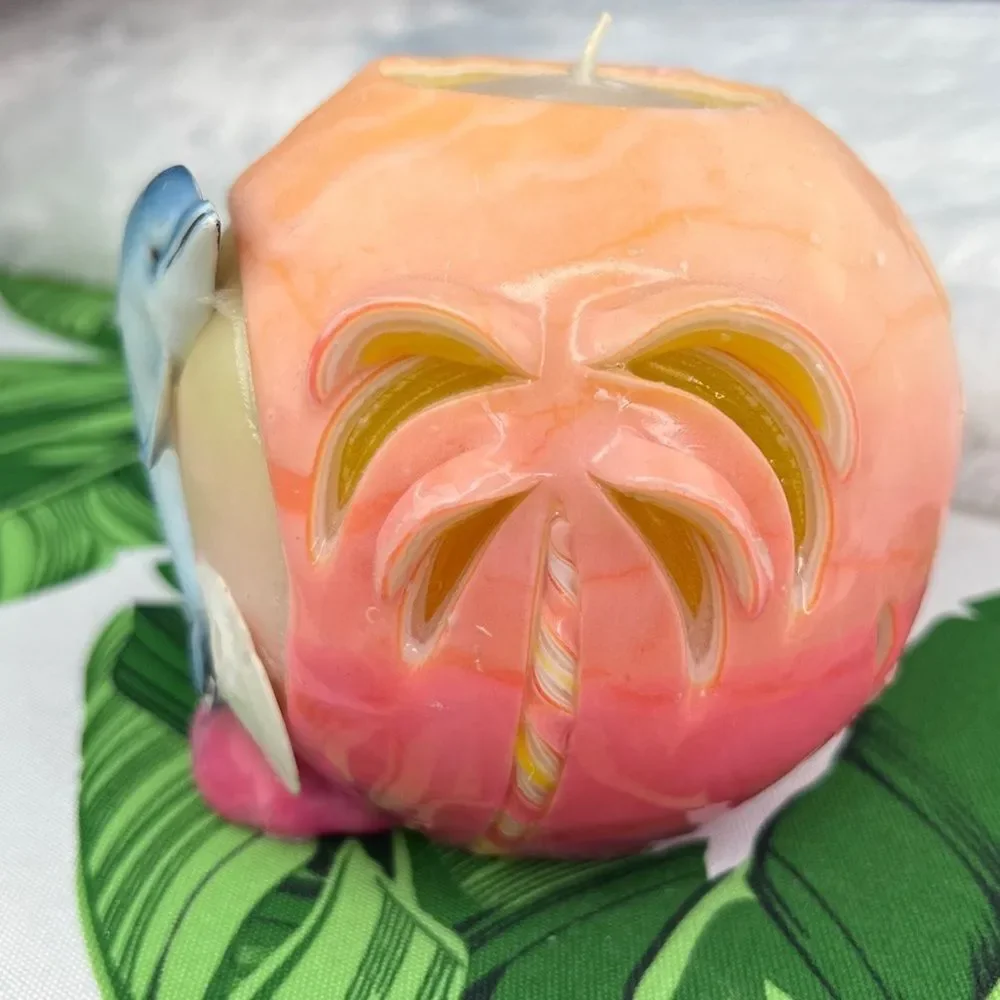Dolphin Palm Tree Key West Florida Round Colorful Candle Nautical Coastal Decor